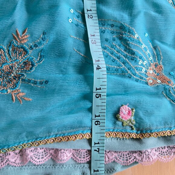 Handmade Tube Top Embroidered Sequins Flowers Vintage Romantic Blouse - Picture 6 of 13